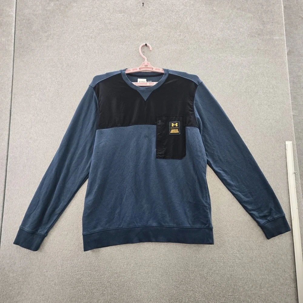 Under Armour Men Sweatshirt XL Blue‎ Colorblock UA Rival Terry Scribble Crew
